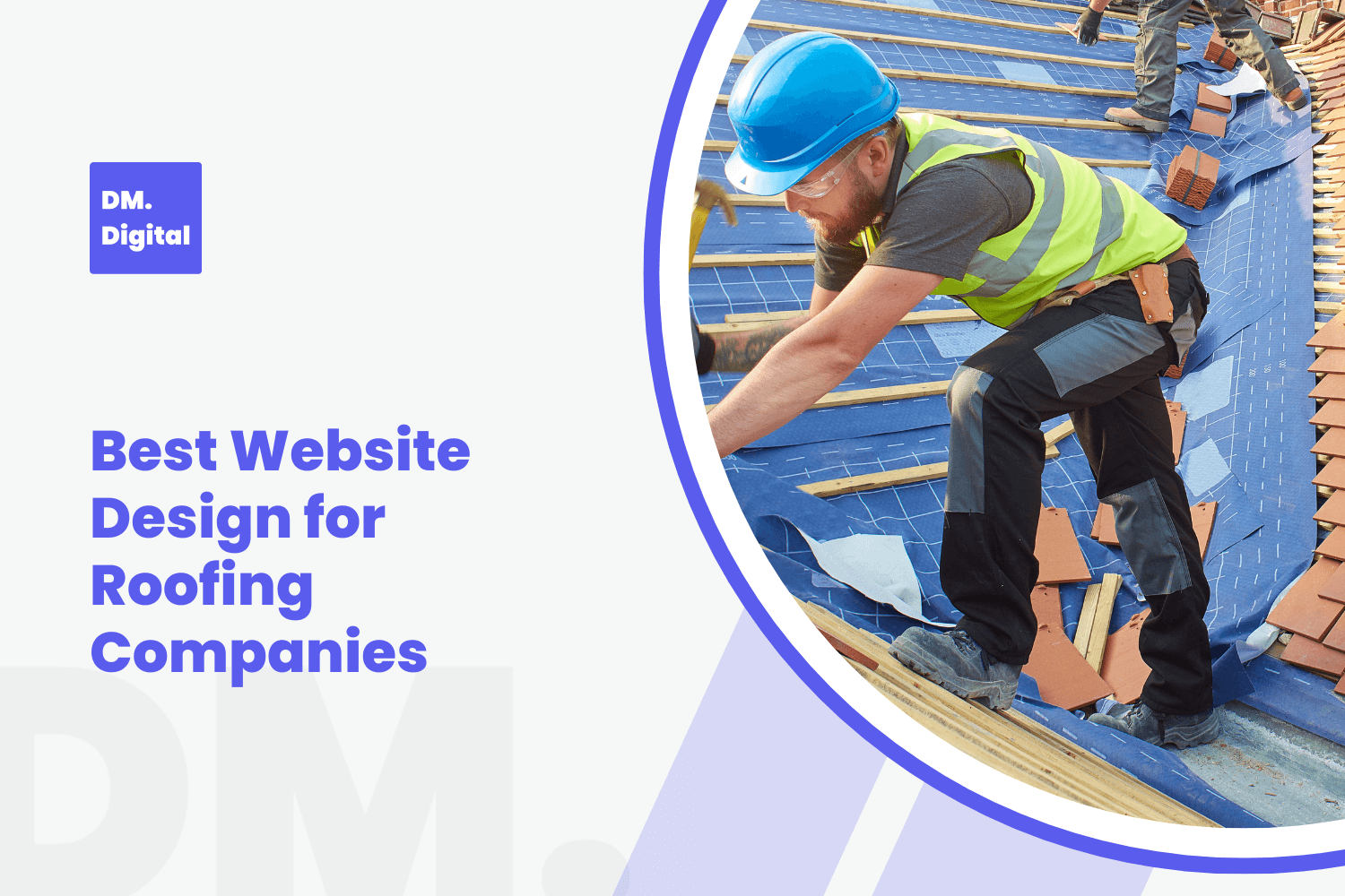 Roofer in hard hat installing tiles on roof for DM Digital article