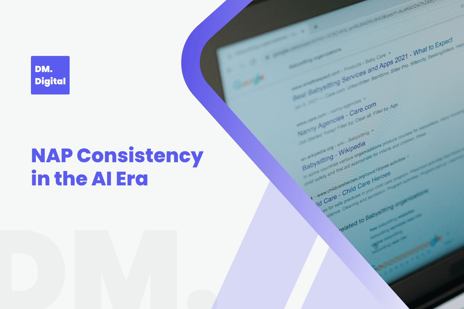 Google search results on laptop screen showing local business listings for NAP consistency SEO
