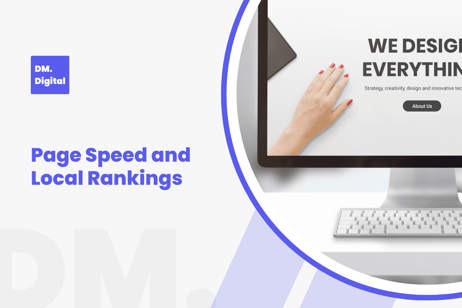 DM Digital agency website displayed on desktop monitor highlighting page speed optimization