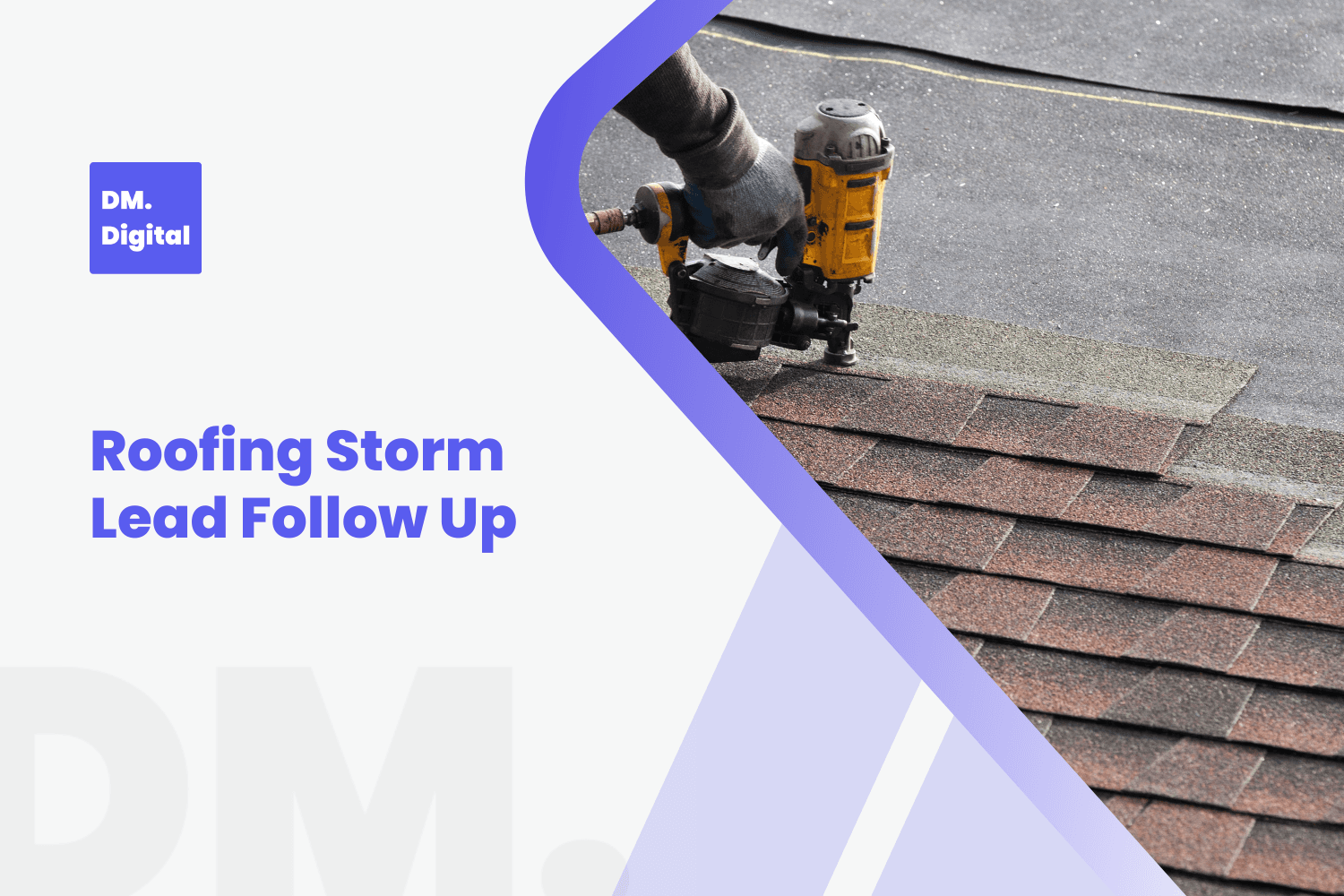 Roofer using nail gun to install asphalt shingles after storm damage repair