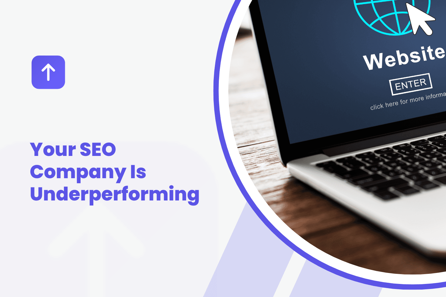 Laptop displaying website enter page with bold text about underperforming SEO company
